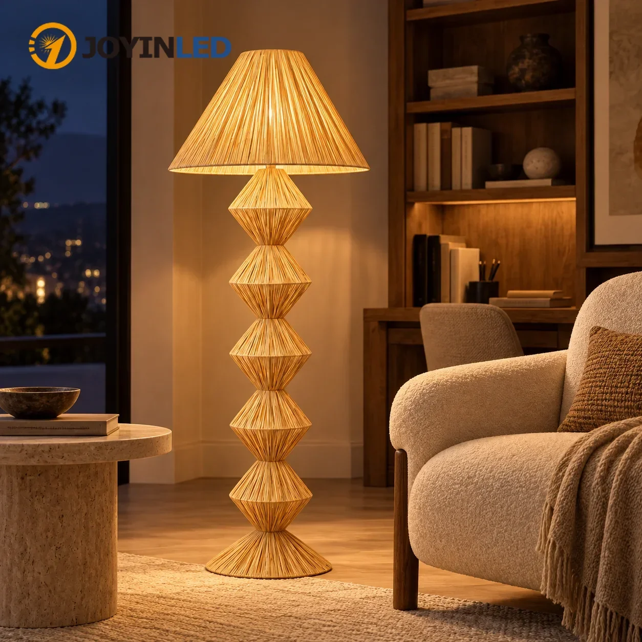 JOYINLED Handmade Raffia Floor Lamp Shade Ceative Wicker Lampshade Boho Woven Light Cover for Living Room Bedroom Home Decor