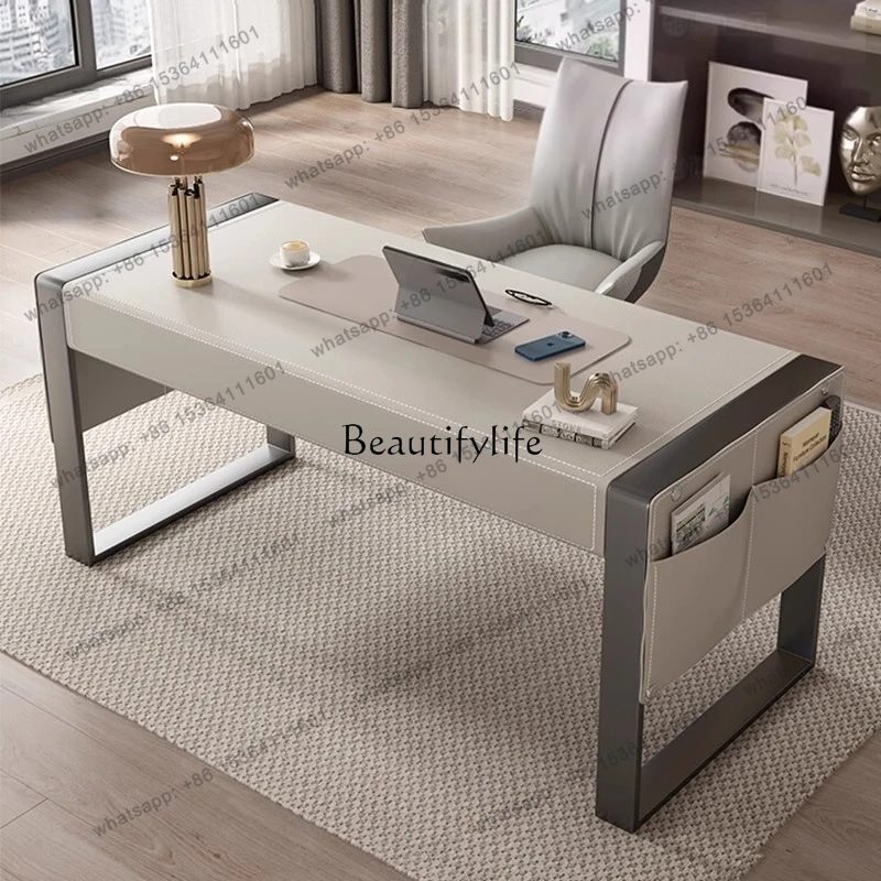 56 Italian minimalist modern light luxury saddle leather desk home computer desk