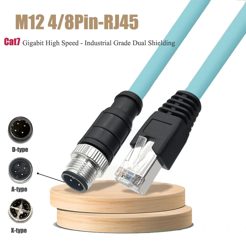 M12 to RJ45 Ethernet Cable 4Pin 8Pin A/D/X-type Connection Coding Cord Cat7 10 Gigabit High Flexible Male to Female Wire 1-10M