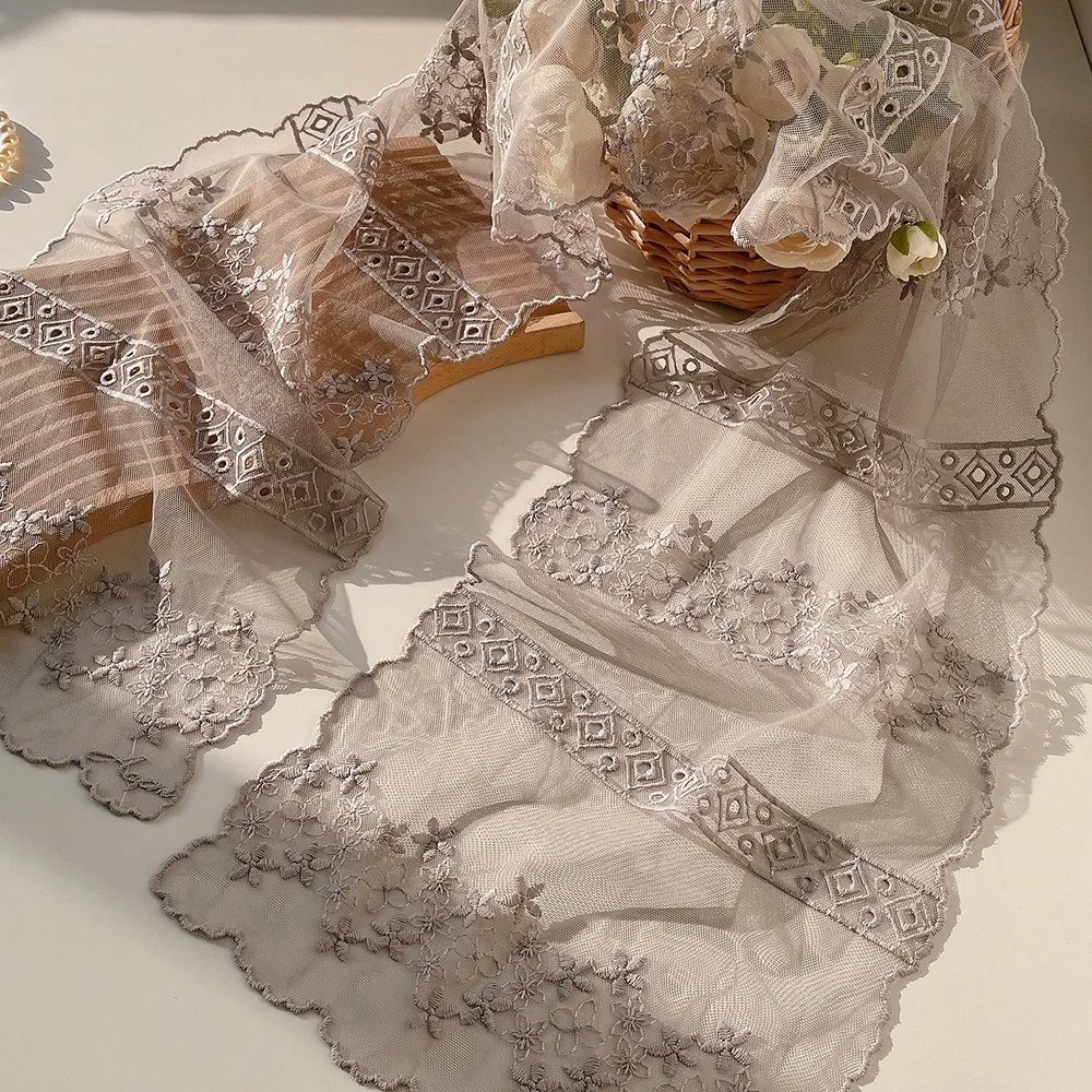 

Retro Embroidered Flower Lace Scarf Breathable Mesh Lightweight Female Headscarf Long Silk Scarf Women