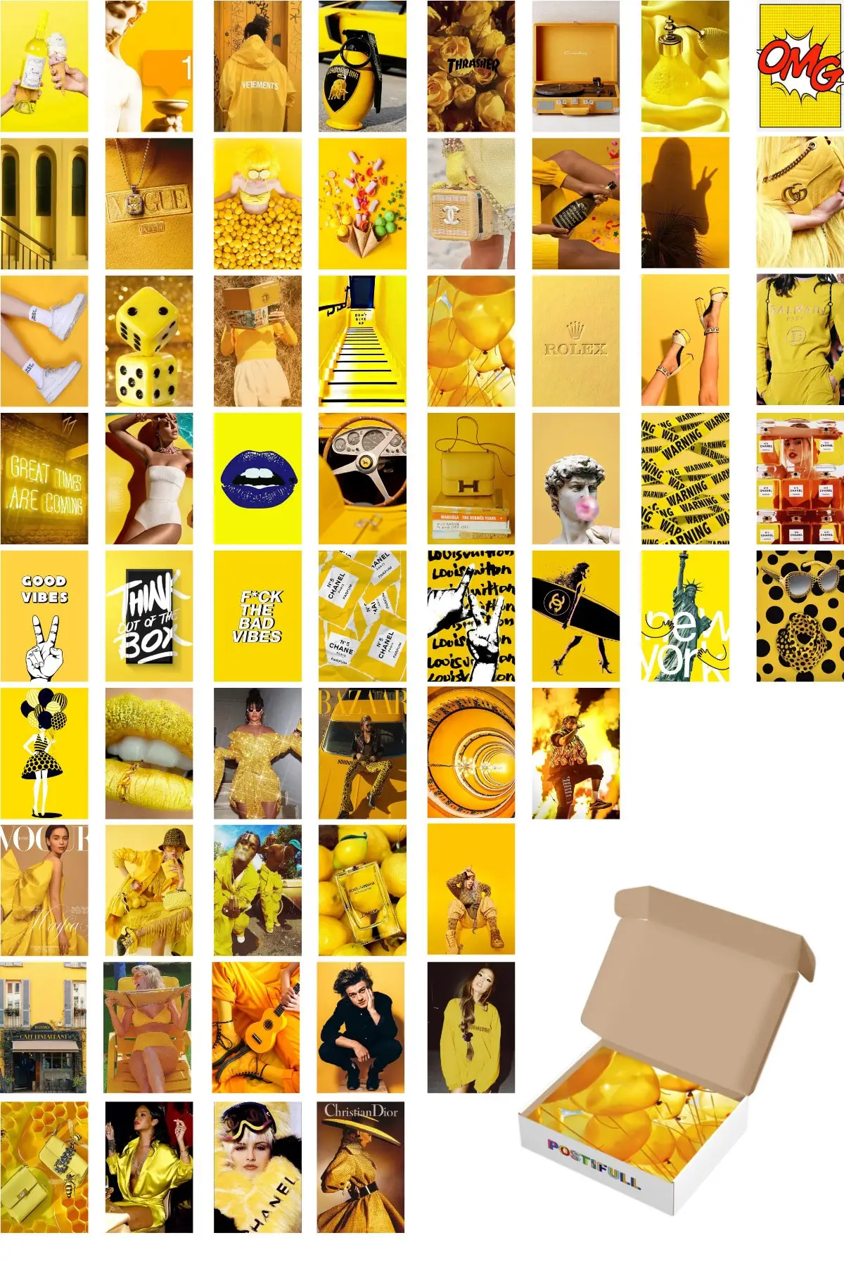 Yellow Wall Poster Set-60 Pcs-Coated Paper Photo Collage Set-10cm * 14cm-boxed Set