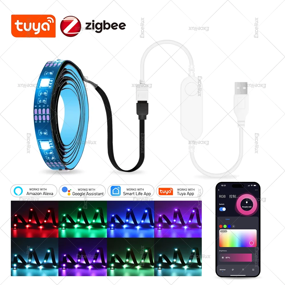 

Светодиодная лента 5 В USB Zigbee, светодиодная лента RGB без водонепроницаемой ленты для домашней комнаты, подсветка телевизора работает с приложением Tuya Smart Life Alexa