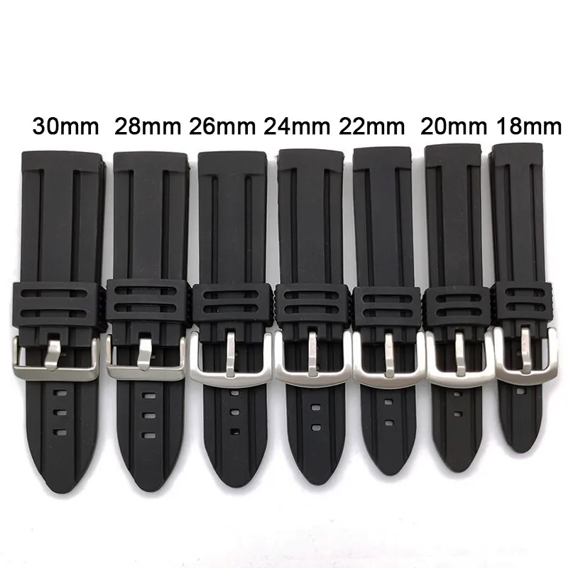 Watch Strap Sport Soft Diving Waterproof Silicone Watchband Brushed Clasp Bracelet 18 20 22 24 26mm Width Rubber Band