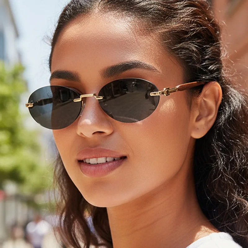 

Индивидуальные безрамочные овальные солнцезащитные очки в стиле ретро, модные солнцезащитные очки для подиума для девочек, женские уличные солнцезащитные очки, повседневные солнцезащитные очки