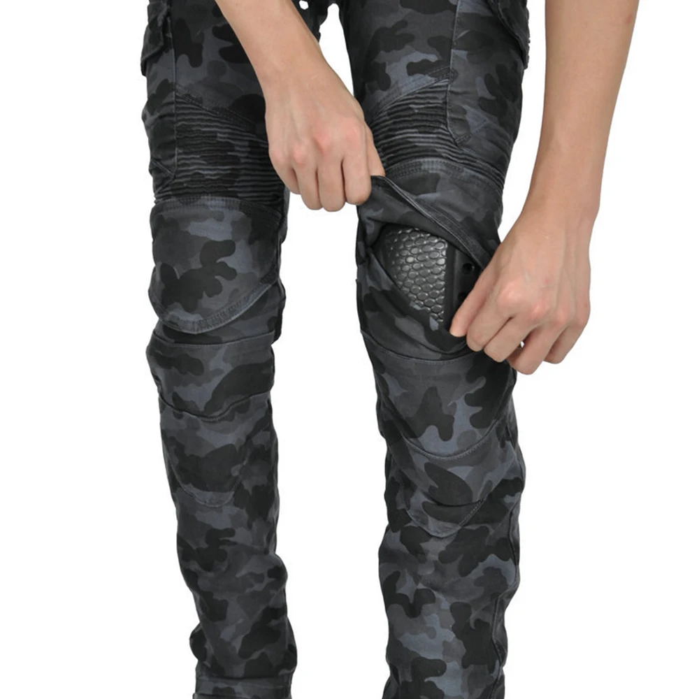 Motorcycle Jeans Men Moto Slim Fit  Pants Zipper Protective Gear Casual Motorbike Trousers Motocross Multi Pocket Cargo Pants