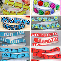 DHK 5/8'' 5yards Softball Ball Football Run Ballet Printed Fold Elastic FOE Stretch Ribbon Accessories Craft DIY Sewing C2636