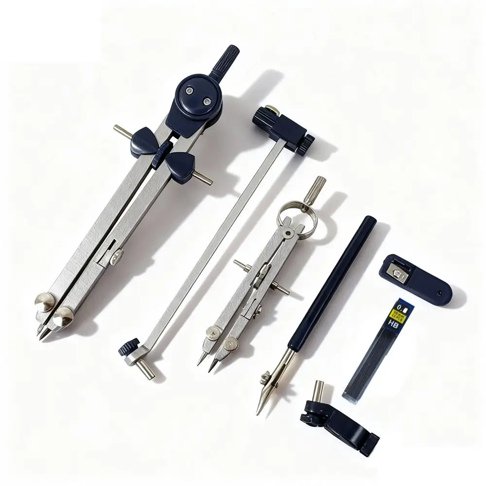 7 قطعة/الحزمة غطاء شفاف رسم البوصلة عدة مسطرة قياس أداة الرسم البلاستيكية مجموعة قلم رصاص ميكانيكي من الفولاذ المقاوم للصدأ #1
