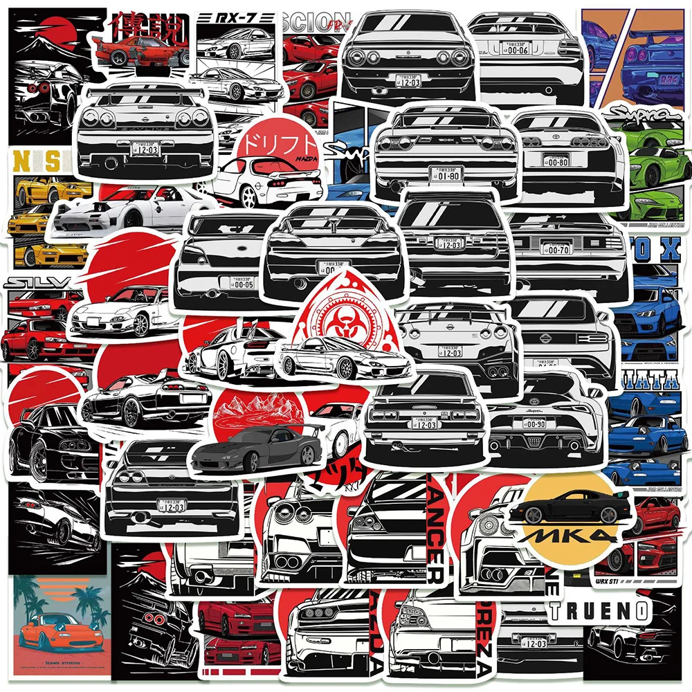 

10/30/50pcs Cartoon JDM Racing Car Styling Stickers Cool Graffiti Decal Decoration Skateboard Bike Phone Waterproof Sticker Pack