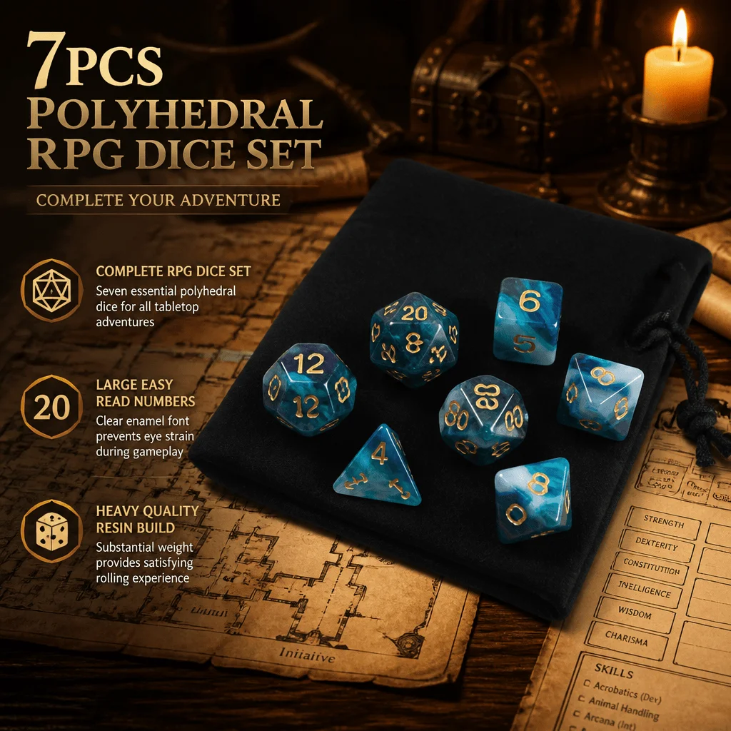 Rpg Dice Set Polyhedral For Dungeons And Dragons Tabletop Gaming Heavy Resin Build Large Easy Read Numbers Gamer Gift Collection