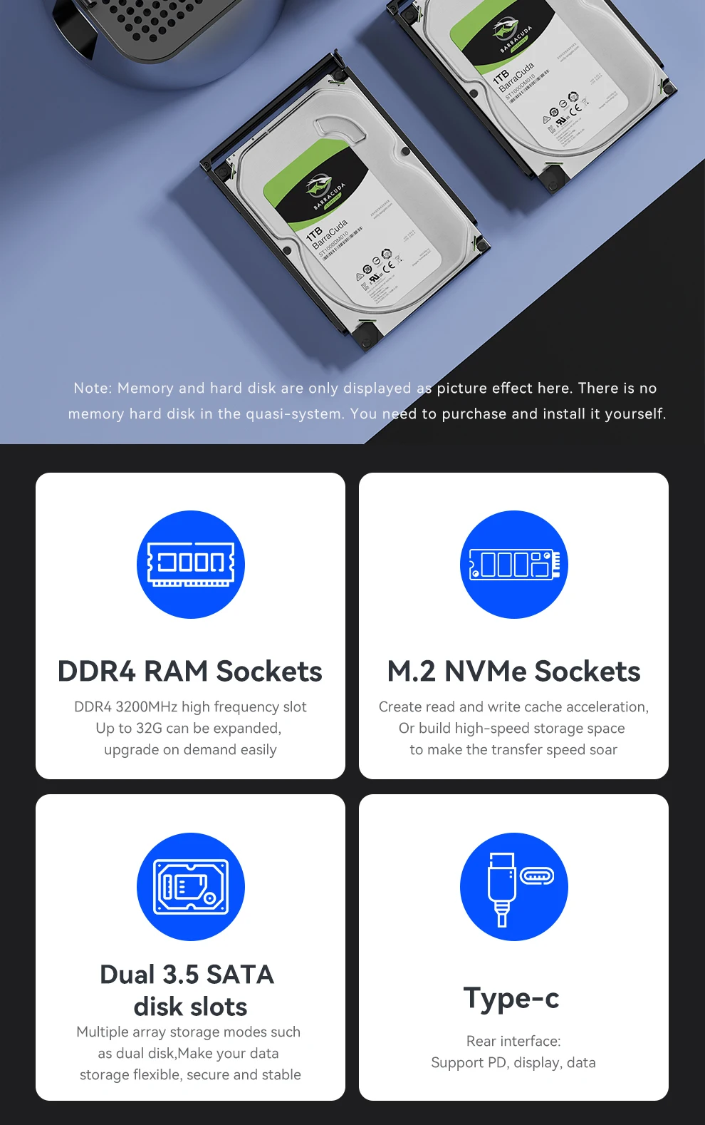 NAS PC Mini Intel N100 2 * LAN DDR4 NVMe SSD 2.5G Ethernet WiFi6 2x 2.5/3.5 inci HDD RAID FreeNas Windows 10/11 Server Firewall