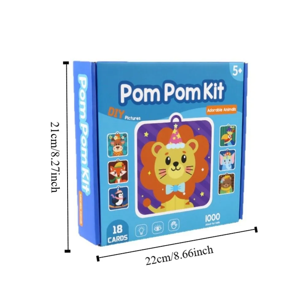Handgefertigtes Material Kinder-Stickerbuch Pädagogisches Haarball-Tier-Pompom-Kunstset Montessori Frühes Lernen Pompom-Bastelset