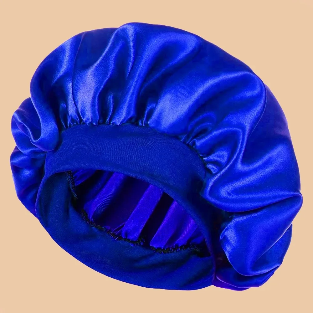 1 Stück Damen-Duschhaube aus einfarbigem Satin mit breiter Krempe, geeignet für den täglichen Gebrauch, Seidenhaube, Satinhaube. – Detail 12