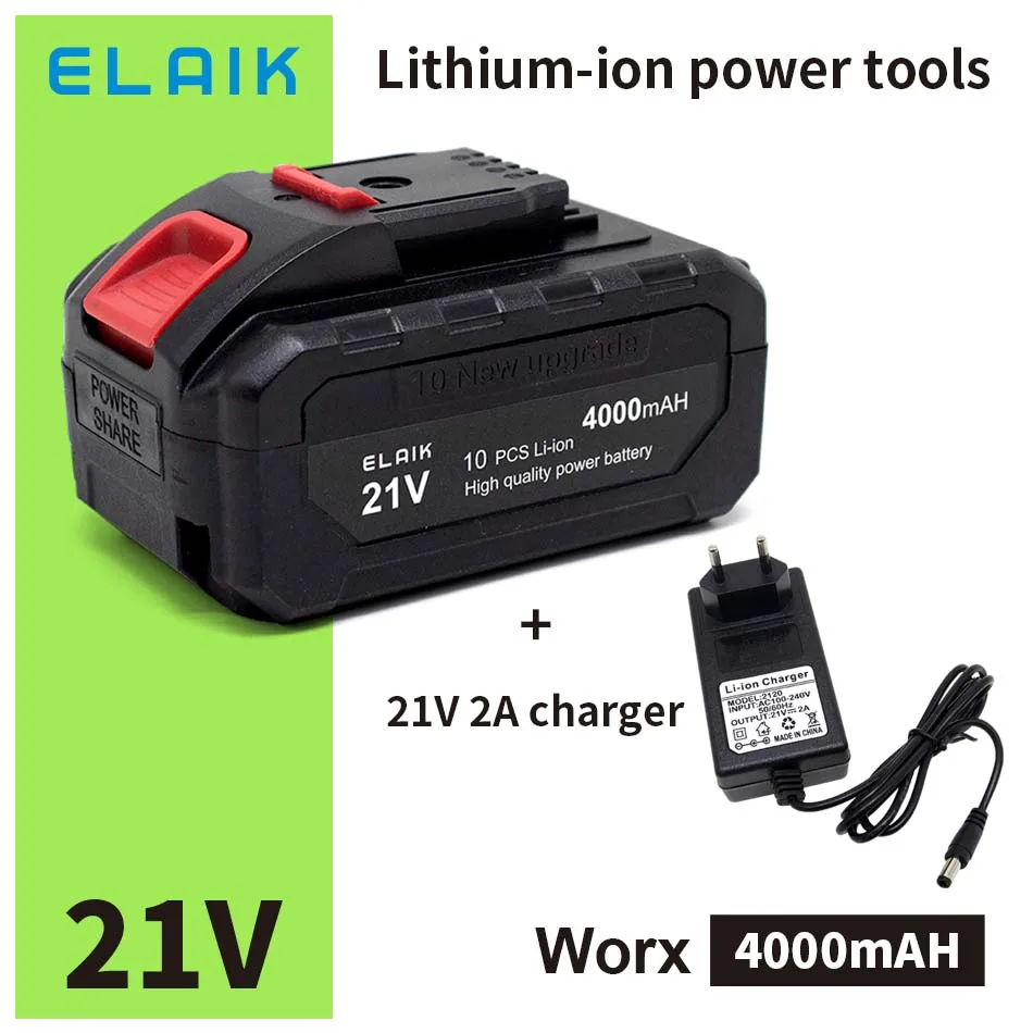 21V 4Ah  High Capacity Rechargeable Lithium Ion Battery for WORX 18V 20V Electric Saw Electric Drill and Garden Power Tools