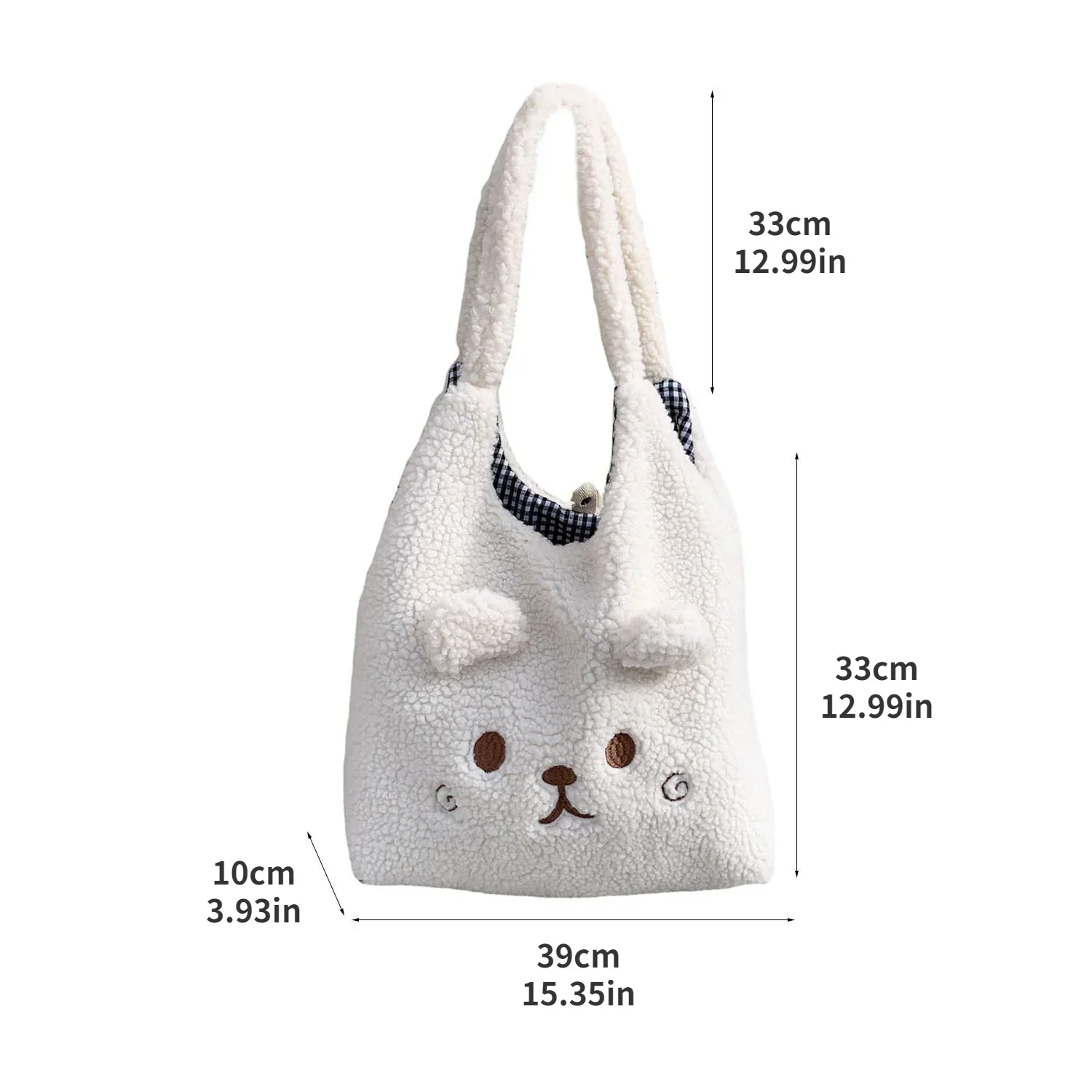 Cute Plush Tote Bag Bear Ears Girl Tank Top Bag Lamb Hair Large Capacity Handbag Embroidery Handbag Fashion Shoulder Bag