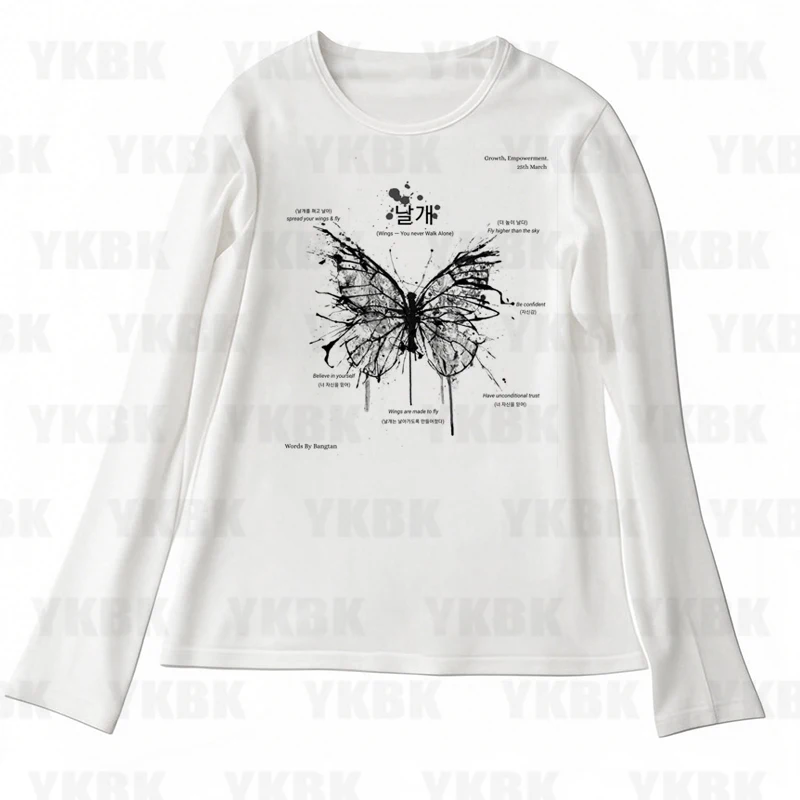 

Kawaii Girls Long-sleeve Print Anime butterfly Tees Y2k Fashion Tops Streetwear Women Harajuku Retro Emo Casual Punk Baby Gothic