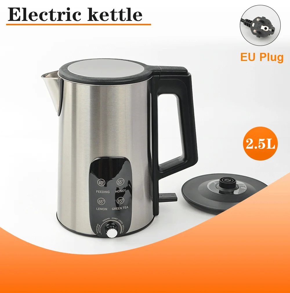 Hervidor eléctrico de acero inoxidable 304 de 2,5 L, pantalla LED con control de temperatura inteligente tipo hervir con un solo toque y perilla