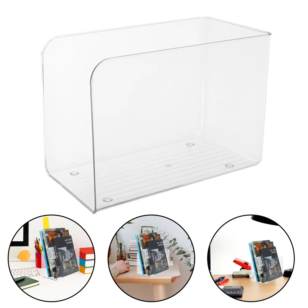 2Pcs Clear Bookend Acrylic File Organizer Magazine Files Storage Rack for Home Office Magazine Files Acrylic File Organizer