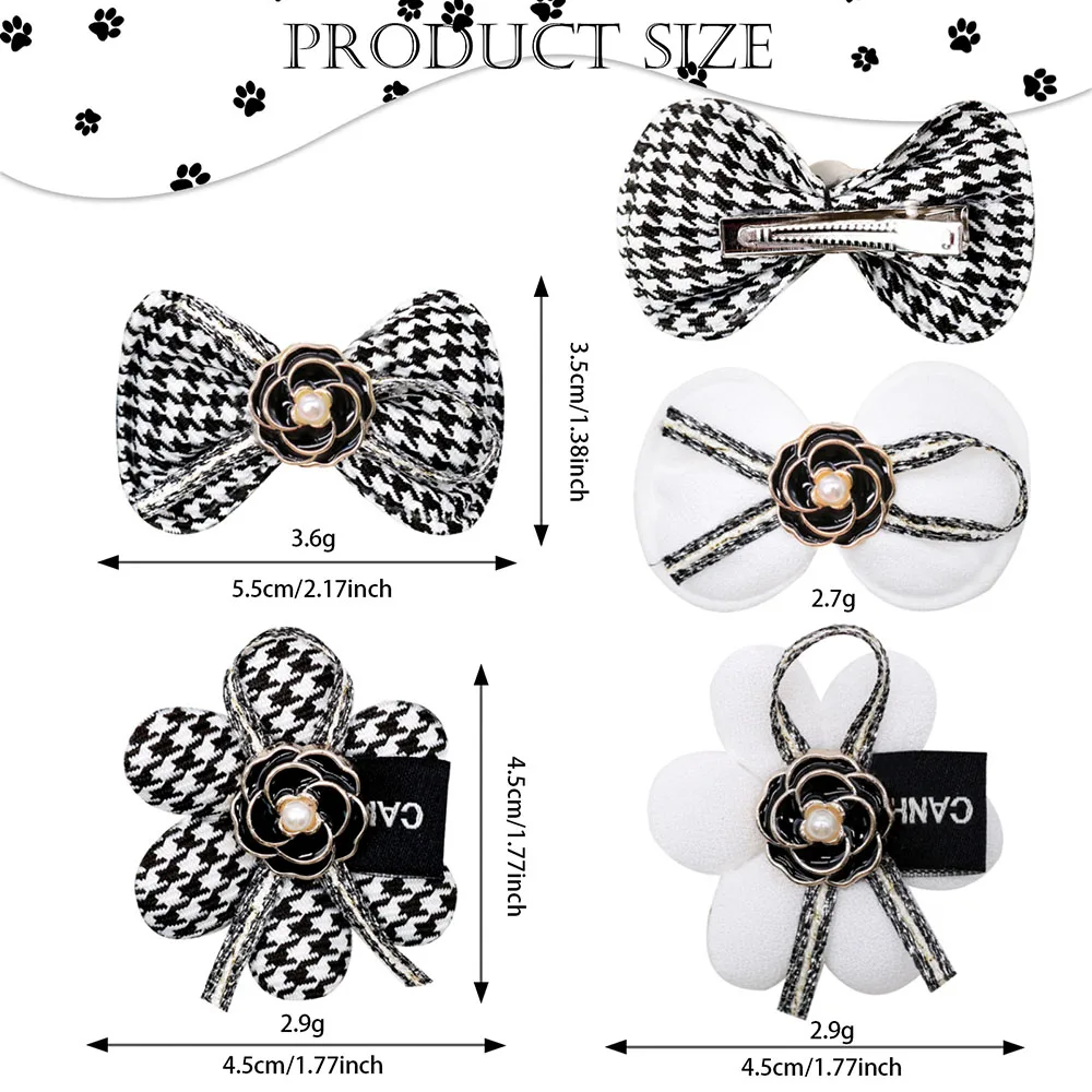 2PCS Dog Hair Clips Movable Pet Hair Accessories For Small Dogs Black White Dog Bows With Alligator Clip Pet Supplies