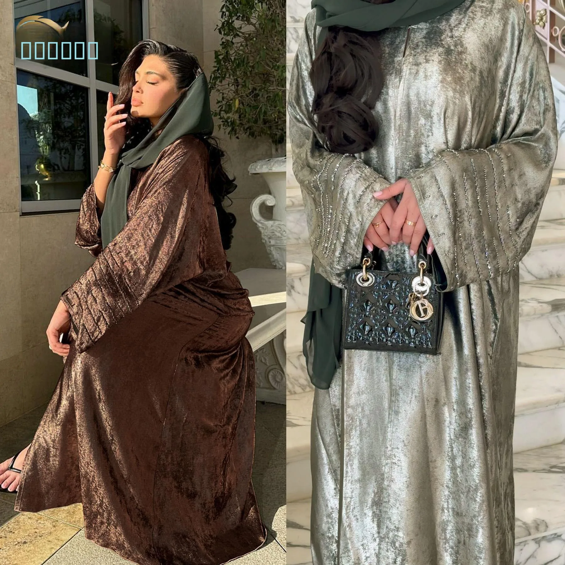 

Elegant Patchwork Long Sleeve Dubai Abaya Robe Loriya2024tiktok Fashionable Autumn Outfit for Men