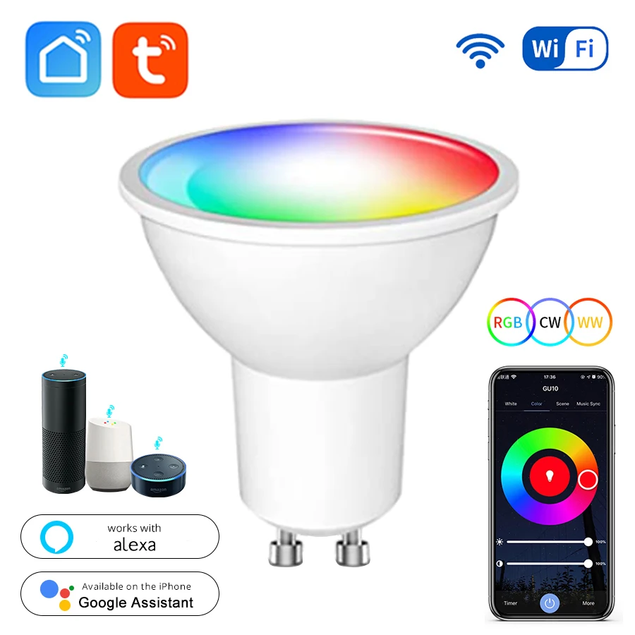 Tuya WiFi GU10 LED Bulb Smart Alexa Lamp Voice Control 220V 110V 5W 7W 9W Smart Life APP Control Spotlight Supports Google Home