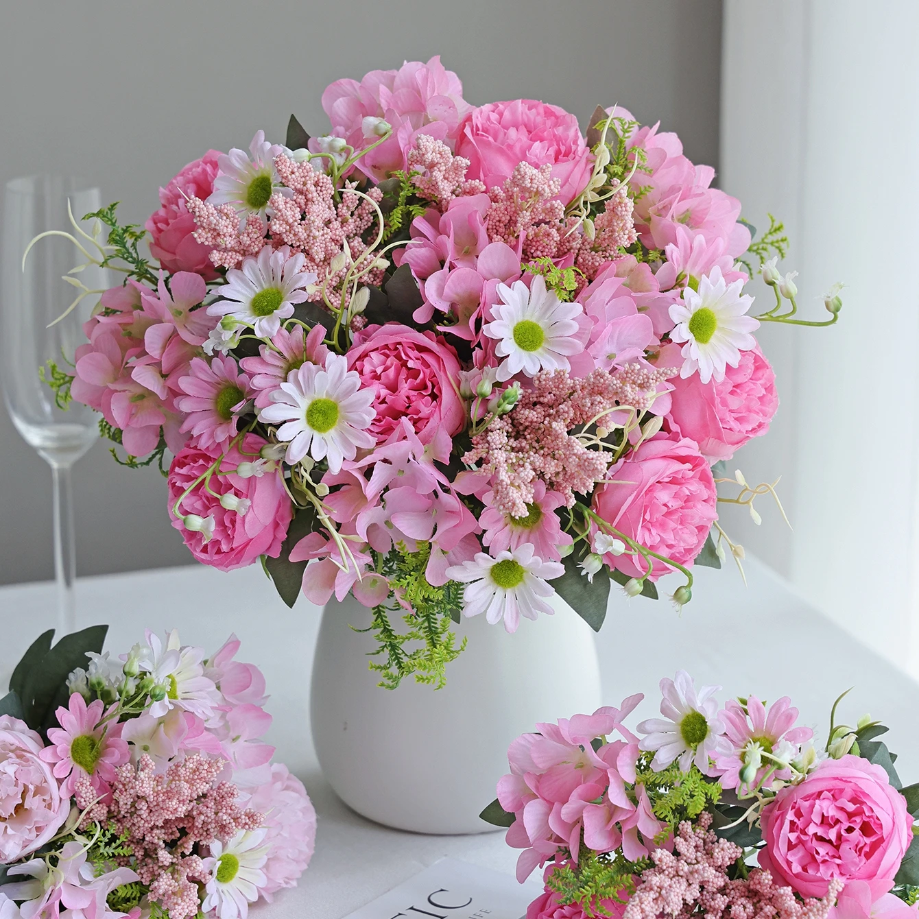 Künstliche Blumen Pfingstrosen Hochzeitskranz Heim Schlafzimmer Tischdekoration Brautstrauß Garten Kunstvase Brett Outdoor Garten DIY Geschenke – Detail 2