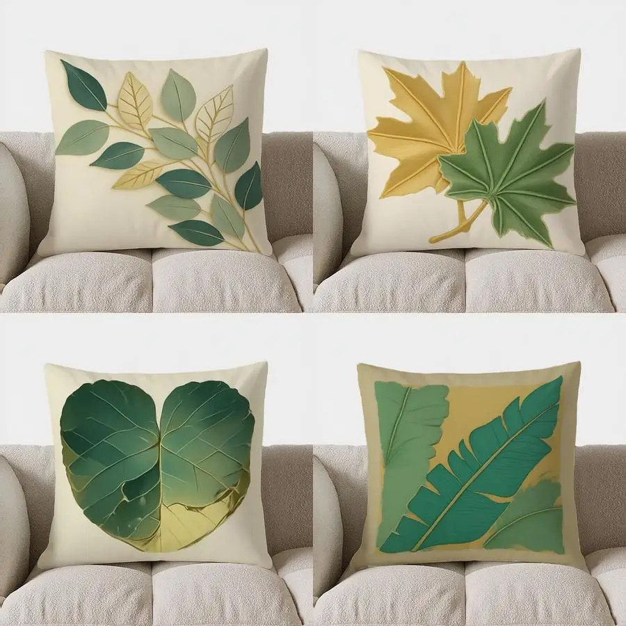 

Домашний декор, элегантный зеленый и золотой узор в виде листьев, наволочка с рисунком, подходит для дивана, спальни, автомобиля, наволочка