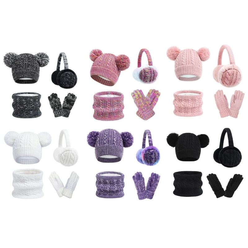 

Child Cold Weather essential Hat Gloves Scarf Earmuffs Soft Knit Winter set K1KC