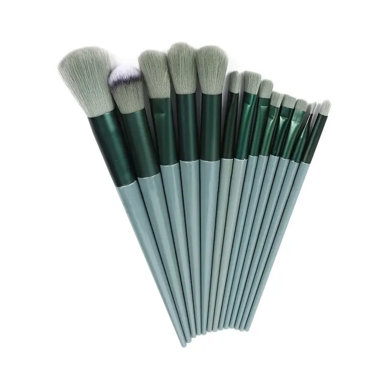 13pcs Green Makeup Brush Set, Portable Soft Brush Kit for Powder, Foundation, Blusher, Eye Shadow - Cosmetic Tools Set with Clot