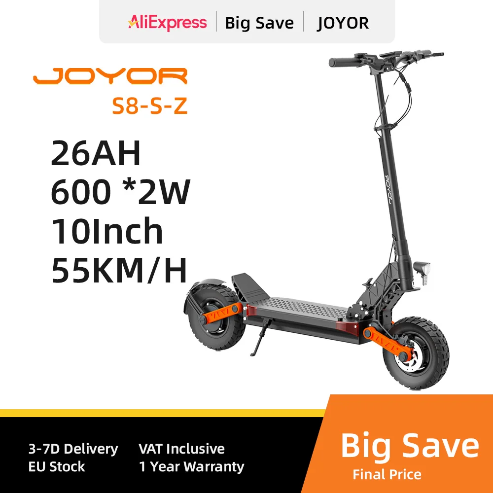 Joyor S8-S-Z Electric Scooter with Turn Signal, 600W*2 Motor, 48V 26Ah Battery, 10-inch Tire, 55km/h Max Speed,Hydraulic Brake