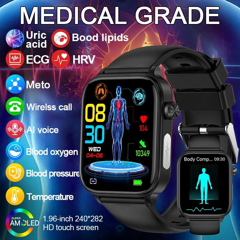 

LIGE 2025 New ECG+PPG Medical Grade Smart Watch Men Blood Lipid Uric Acid Health Monitor Bluetooth Call Health Smartwatch Women