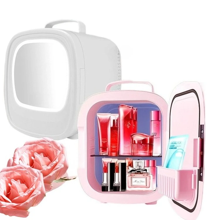 Beauty refrigerator with LED mirror, for storing facial masks and cosmetics, featuring fresh-keeping and refrigeration functions