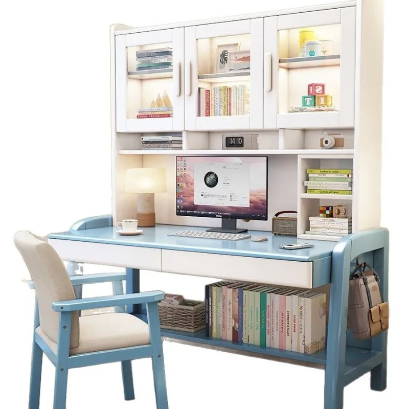 

Simple Modern Study Solid Wood Desk Home Bedroom Office Computer Desk Student Bookshelf Bookcase Integrated Writing Desk