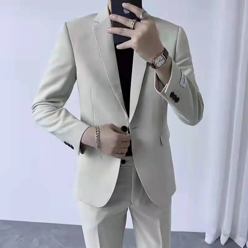 B27-Korean style slim fit suit trousers professional formal suit groomsmen suit groom wedding dress