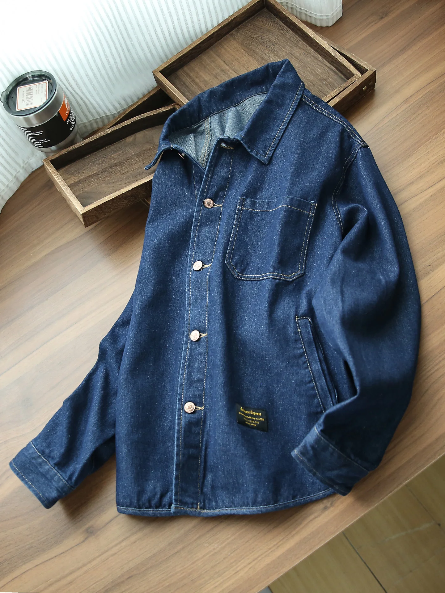 

Retro Japanese Style Men's Cotton Flannel Denim Shirt Jacket Casual Workwear Outerwear Autumn New Arrival Loose Fit Long Sleeve