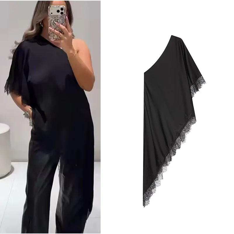 

Women's Tank Tops Spring 2026 New Blouse Chic Lace Decorative Asymmetric Tops Women's Fashion Elegant Youth Party Ball Tops