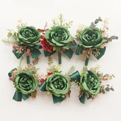 Fournitures de mariage pour invités de banquet, fleur simulée, marié et mariée, fleur de poitrine, fleur à main, vert européen, 2421