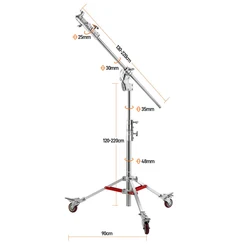 Adjustable Lights Heavy Duty Stainless Steel 250CM Light Stand + Boom Arm C Stand + Wheel Load Bearing 25KG for Flash