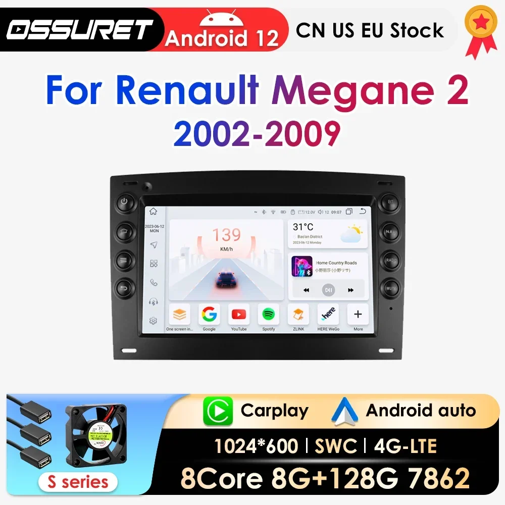 2 din Carplay Android Auto Autoradio Voor Renault Megane 2 2002-2009 Auto Multimedia GPS autoradio RDS DSP AI 4G Octa Core 7862