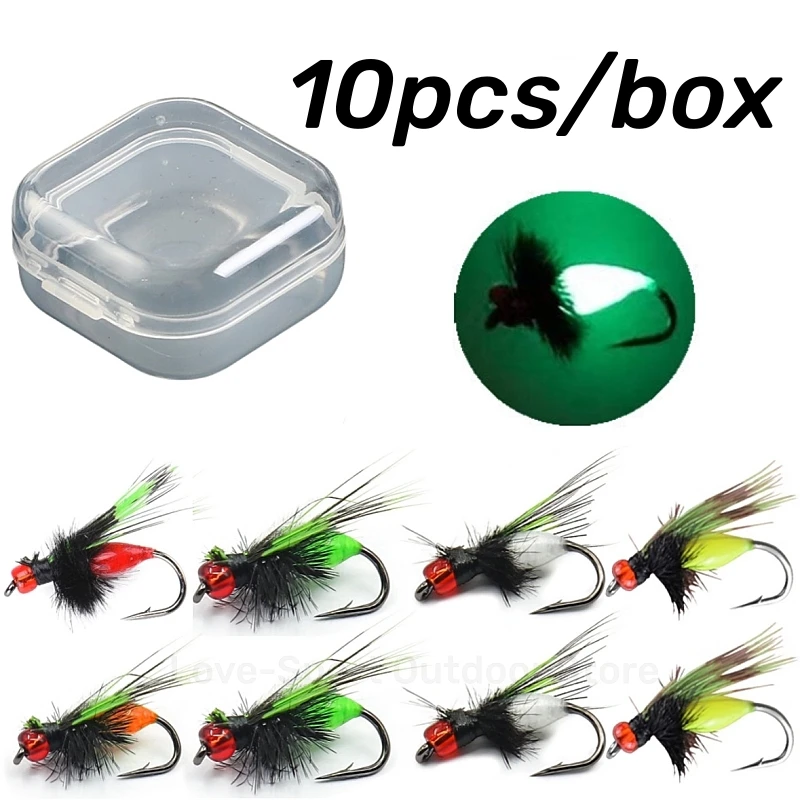 10PCS 14# Fly Fishing Dry Fly Green Body Woolly Worm Mosquito Fly Trout Fish Lures Fishing Tackle