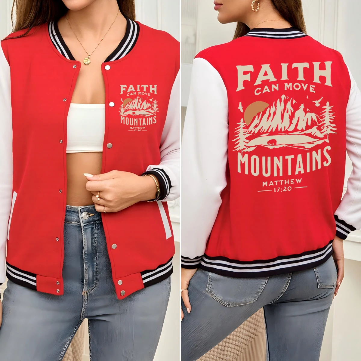 

Женская бейсбольная форма Faith Can Move Mountains, красочные куртки большого размера, хлопковая одежда, осенняя модная уличная одежда