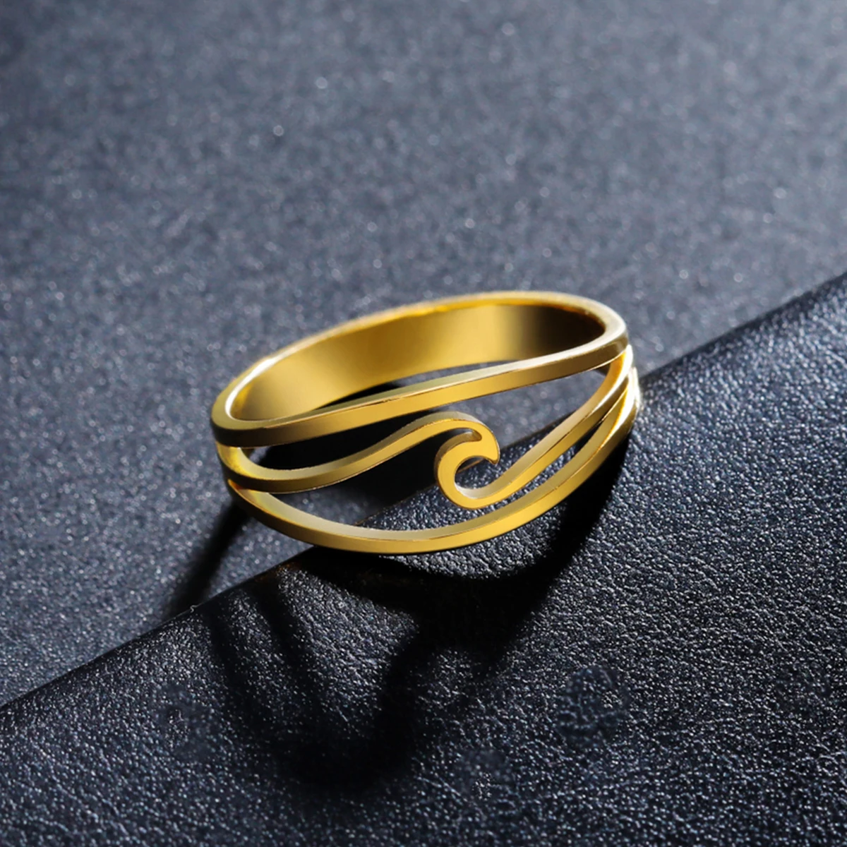 LIKGREAT Geometric Wave Stainless Steel Ring Minimalist Hollow Finger Rings Trendy for Women Amulet Jewelry Gifts Wholesale