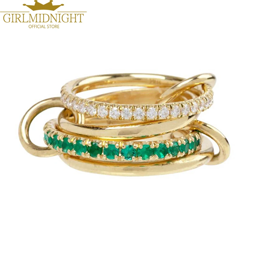 2025 جديد سبينلي التراص خواتم الخطبة للنساء مثلج خارج مايكرو معبد 5A تشيكوسلوفاكيا مزيج اللون متعدد قطع كومة فنجر مجوهرات