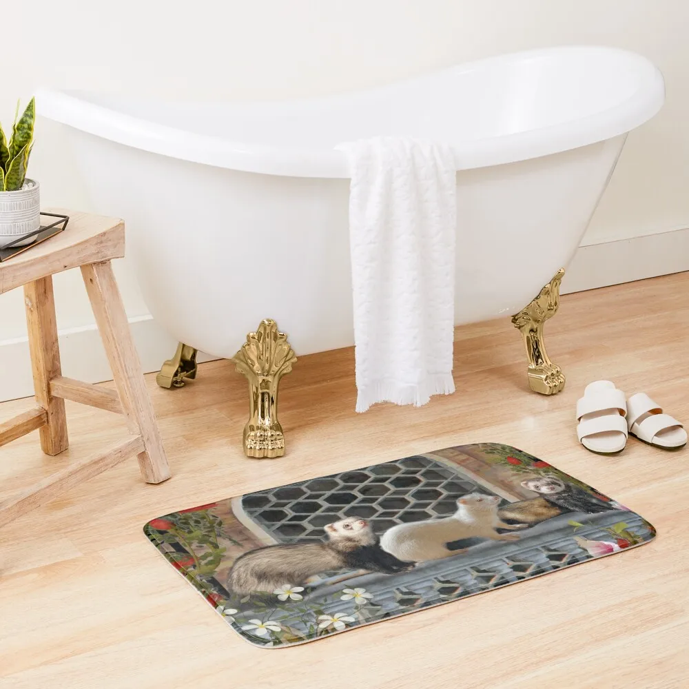 

Cute Ferrets on Balcony in Summer Bath Mat Non-Slip Bathroom Quick-Drying Bathroom Absorbent Rug Carpet Anti Slip Mat