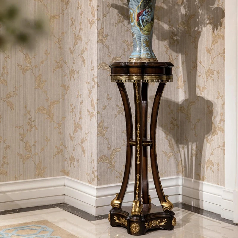 ！@European Solid Wood Living Room Furniture Designs End Table Small Flower Stand