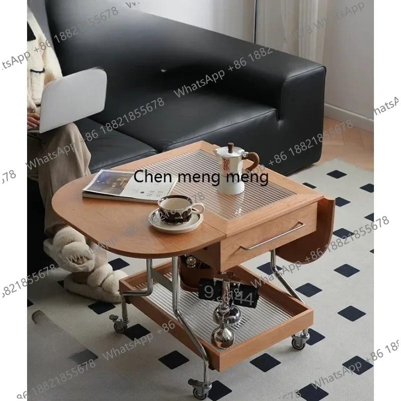 M183 Movable folding coffee table Nordic solid wood living room cherry wood sofa side few trolley