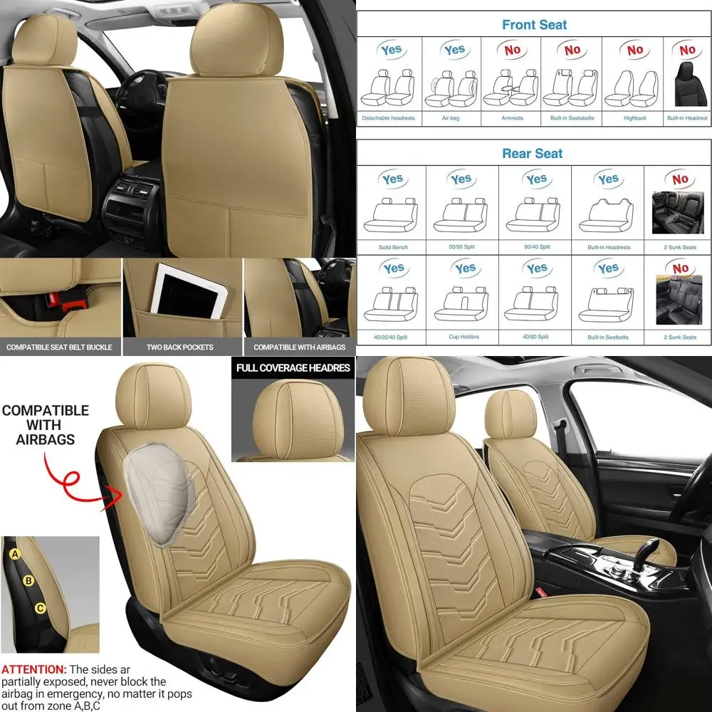 

Beige Universal Fit Leather Seat Covers for Sedans, SUVs & Trucks (Front Seats)