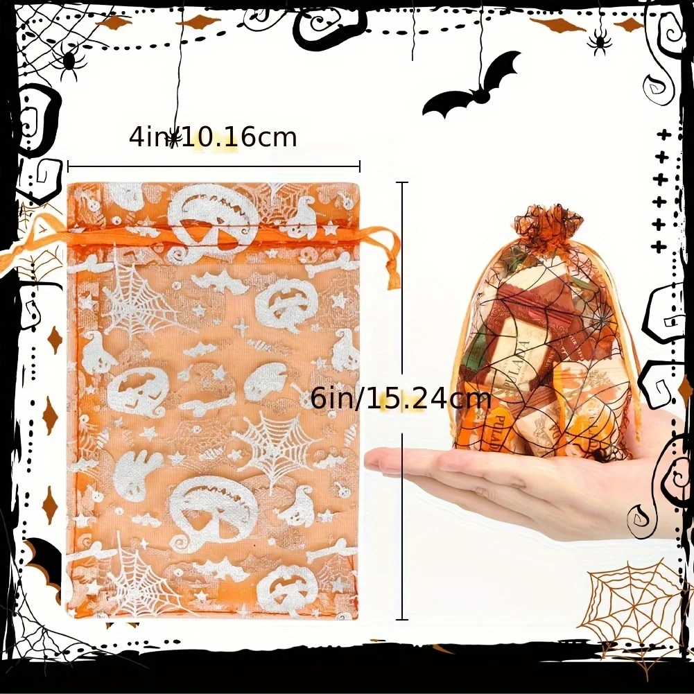 Halloween Party Drawstring Gift Bags 4x6in Tulle Candy Snack Bags for Party Gifts Event,Mesh Drawstring Bags drawstring bags