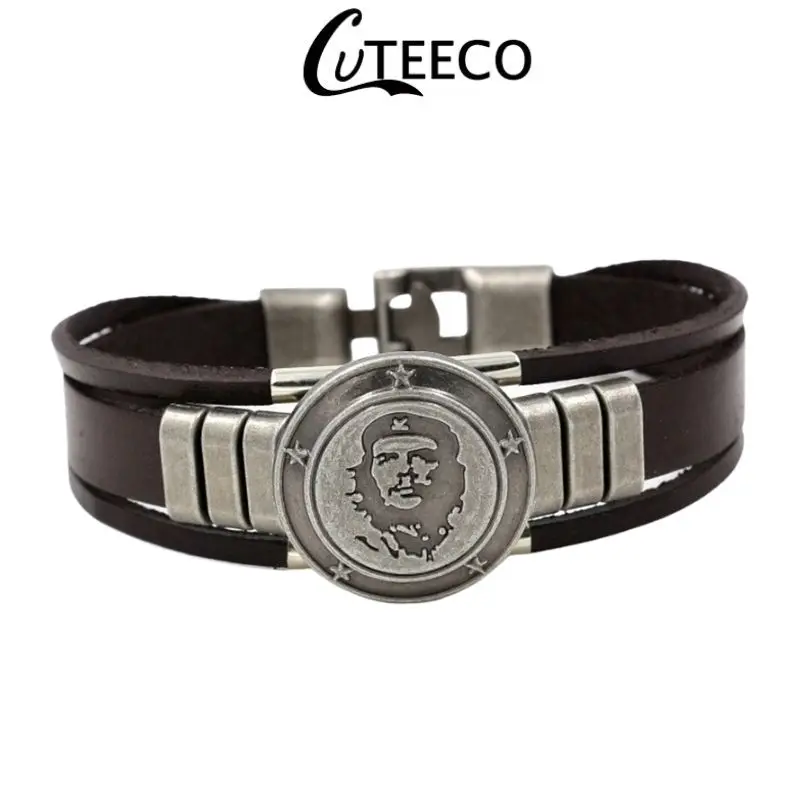 CUTEECO Fashion Leather Bracelet Men Vintage Motorcycle Multilayer Braided Warp Bracelet Route 66Punk Jewelry Pulseira Masculina