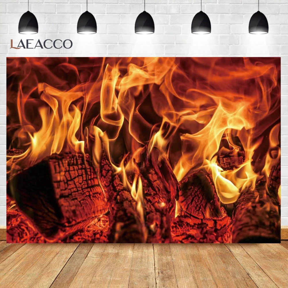 Brick Fireplace Wood Burning Fire Blame Wallpaper Home Decor Country Pattern Photo Backgrounds Photography Backdrop Photo Studio