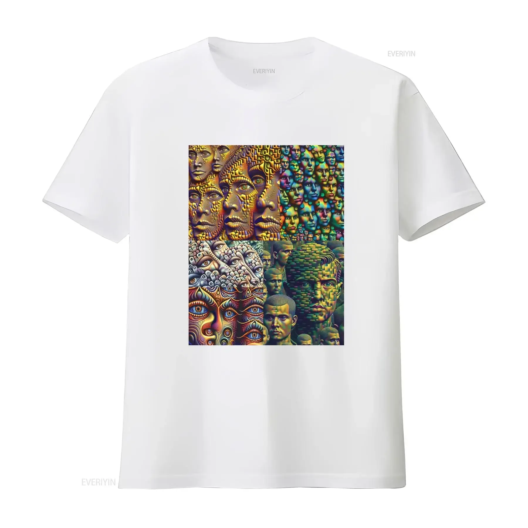 Anti Facial Recognition T Shirt Unique Artistic Design with Multiple Faces for Men and Women vintage Washed Stretched - view 3
